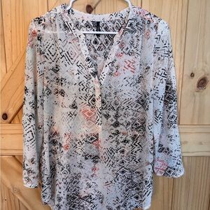 Maurices Geometric Print Blouse - Black, Orange, and White